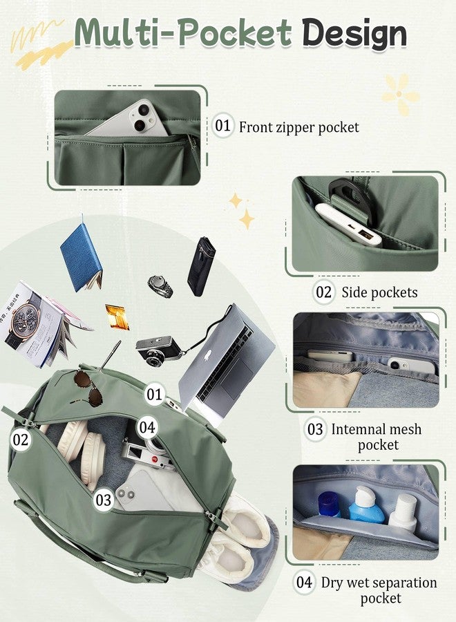 BJLFS Travel Duffel Bag for Women - Small Waterproof Weekender Tote Carry on Bag with Shoe Compartment, Wet Pocket & Trolley Sleeve - Ideal for Gym, Yoga, Swim, Dance & Workout Green - Image 4